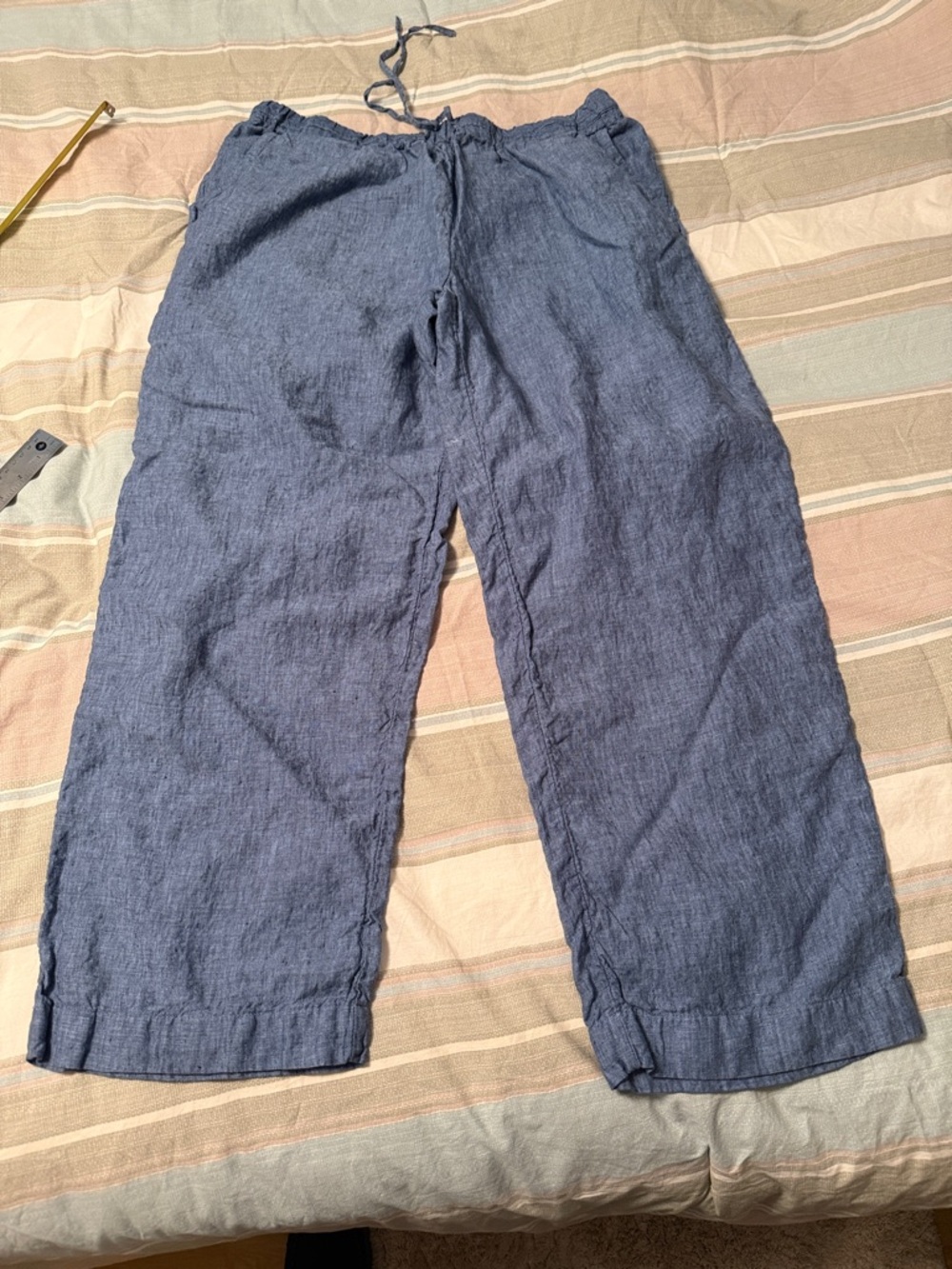 Charter Club Blue Linen-Blend Drawstring Wide-Leg Pants